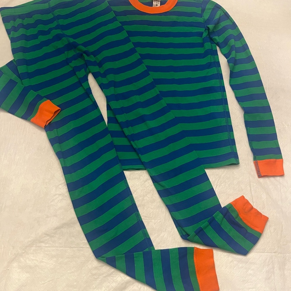 Hanna Andersson Kids Pajama Set in Green and Blue with Orange Trim